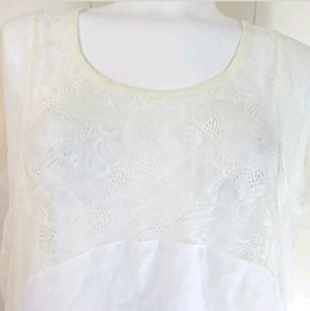 Free People Lace and Dot Sheer Ivory Top